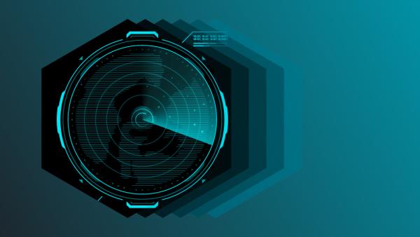 Image of radar detection screen on top of a stack of 5 hexagons